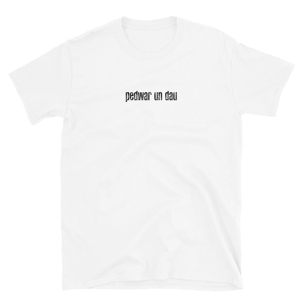 Pedwar Un Dau (FOUR ONE TWO | 412) WELSH SHORT-SLEEVE UNISEX T-SHIRT: BLACK PRINTING