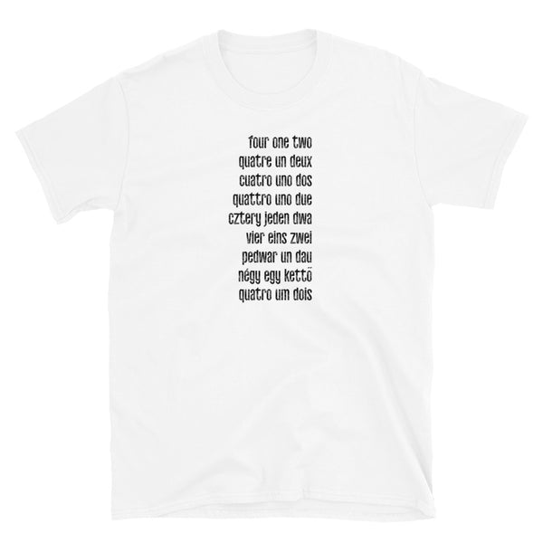 FOUR ONE TWO (412) MULTI-LANGUAGE SHORT-SLEEVE UNISEX T-SHIRT ‘A’: BLACK PRINTING